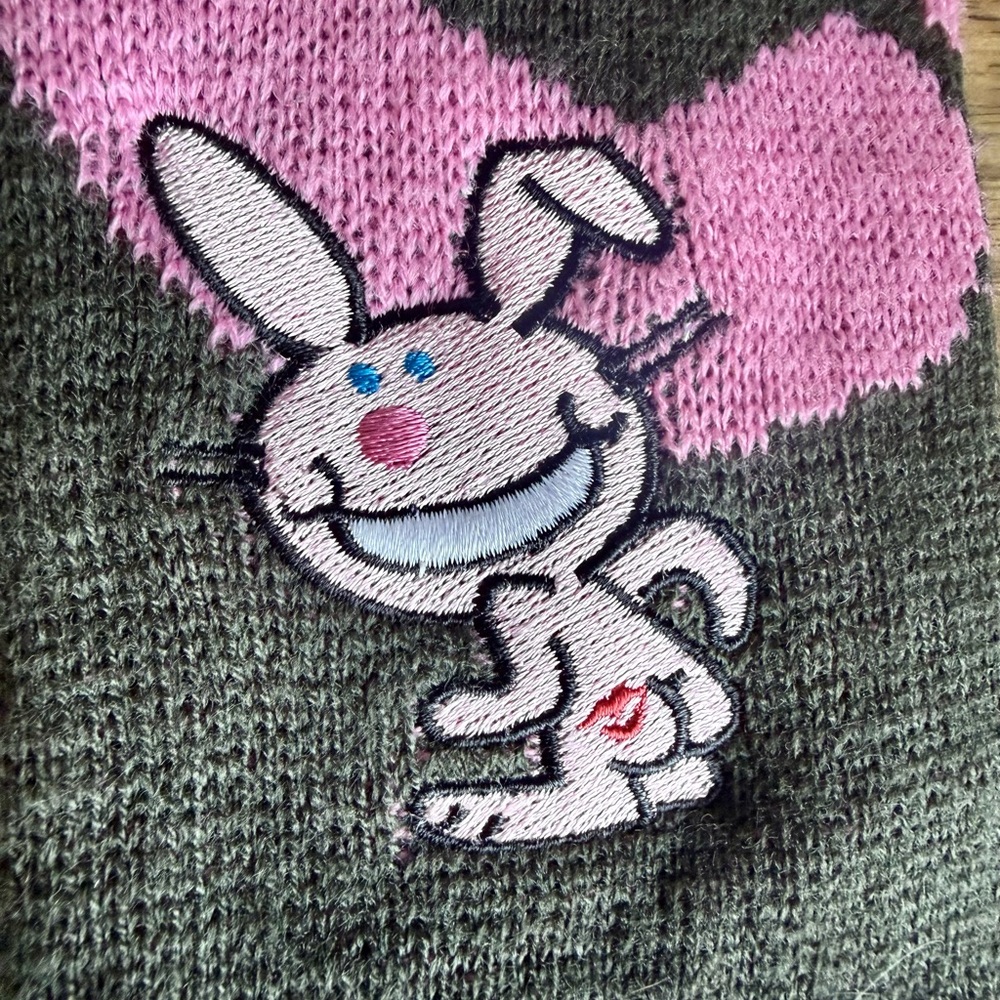 Vintage Happy Bunny Scarf Ripple Junction Y2K 2000s Gray/Pink  Sassy Kiss Detail - Picture 3 of 5
